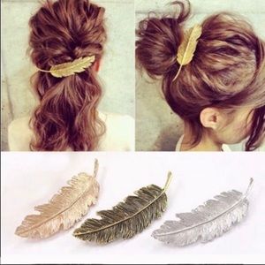Feather Hair Leaf Clip ~ Silver